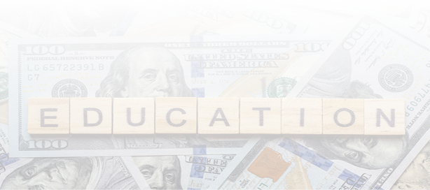 The word education on dollar usa background  College credits, graduation funds, tuition money concept 