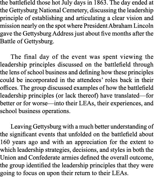 the battlefield those hot July days in 1863  The day ended at the Gettysburg National Cemetery, discussing the leader   