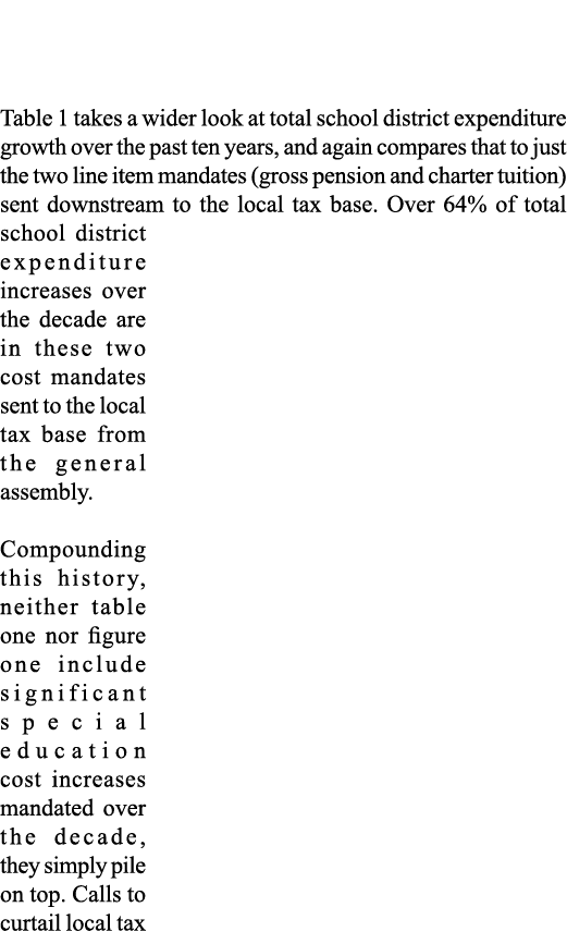 Table 1 takes a wider look at total school district expenditure growth over the past ten years, and again compares th   