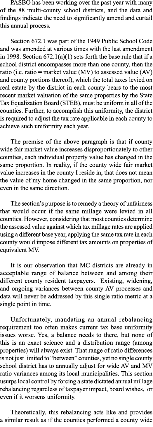 PASBO has been working over the past year with many of the 88 multi-county school districts, and the data and finding   