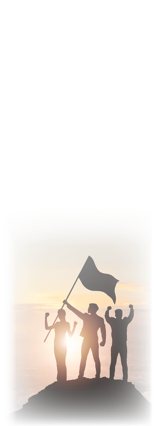 Silhouette of victory business team on mountain with sunset and sky background  Business teamwork success and leadership concept 