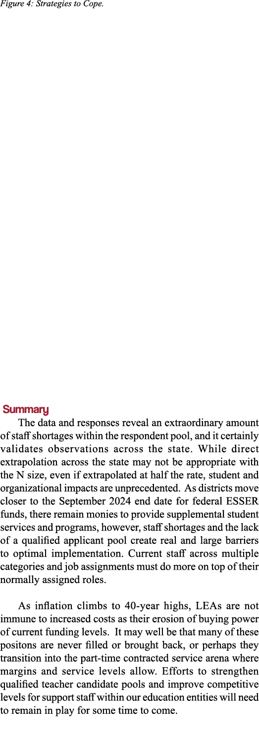 Figure 4: Strategies to Cope   Summary The data and responses reveal an extraordinary amount of staff shortages withi   