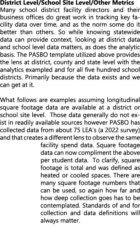 District Level/School Site Level/Other Metrics Many school district facility directors and their business offices do ...
