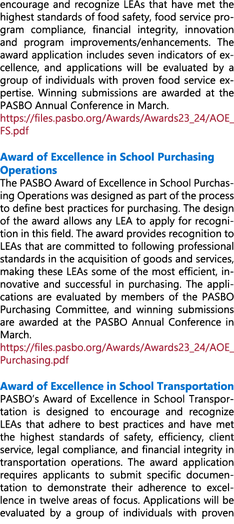 encourage and recognize LEAs that have met the highest standards of food safety, food service program compliance, fin...
