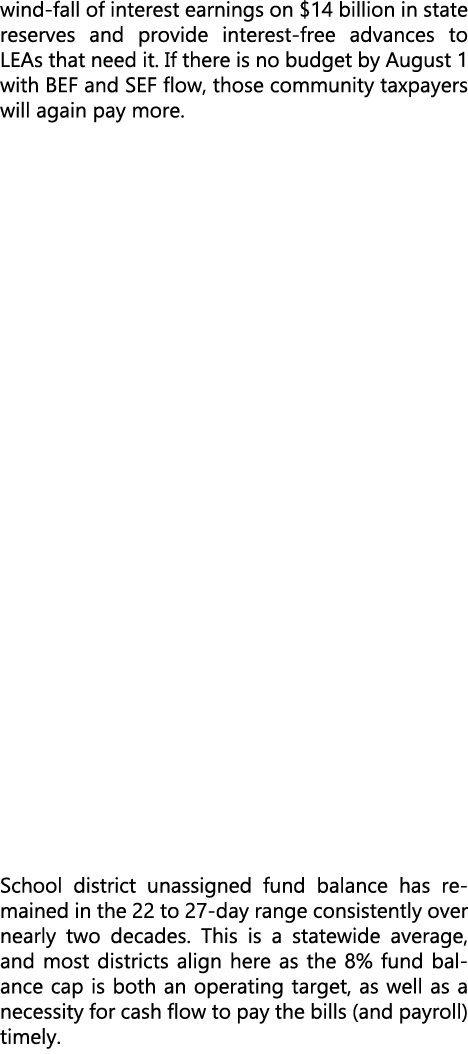wind fall of interest earnings on $14 billion in state reserves and provide interest free advances to LEAs that need ...