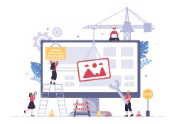 Software System Under Maintenance Vector Illustration. Error Website, Development and Update Webpages on Mobile Application For Poster Template