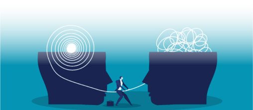 The opposite mindset chaos and order in thoughts concept. vector illustration