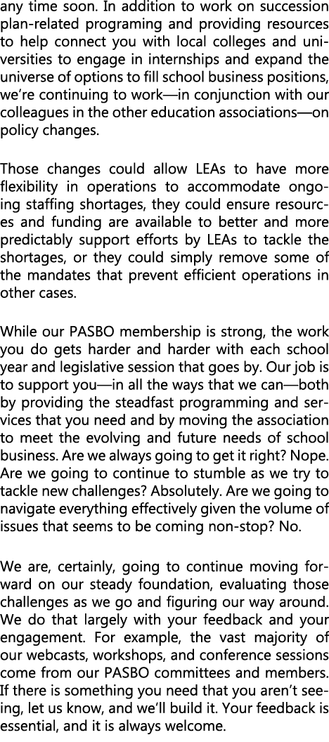 any time soon. In addition to work on succession plan related programing and providing resources to help connect you ...