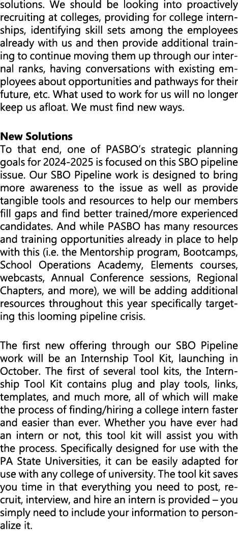 solutions. We should be looking into proactively recruiting at colleges, providing for college internships, identifyi...