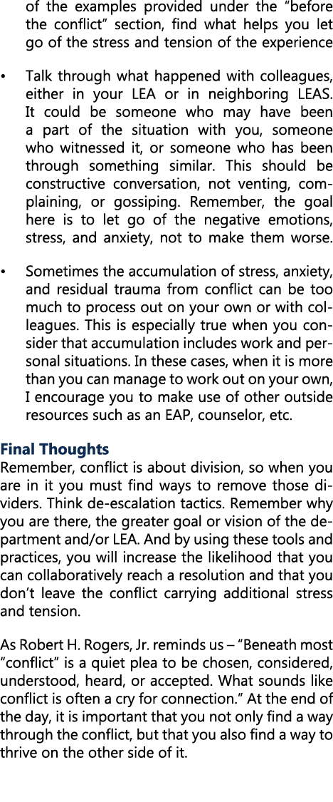 of the examples provided under the “before the conflict” section, find what helps you let go of the stress and tensio...