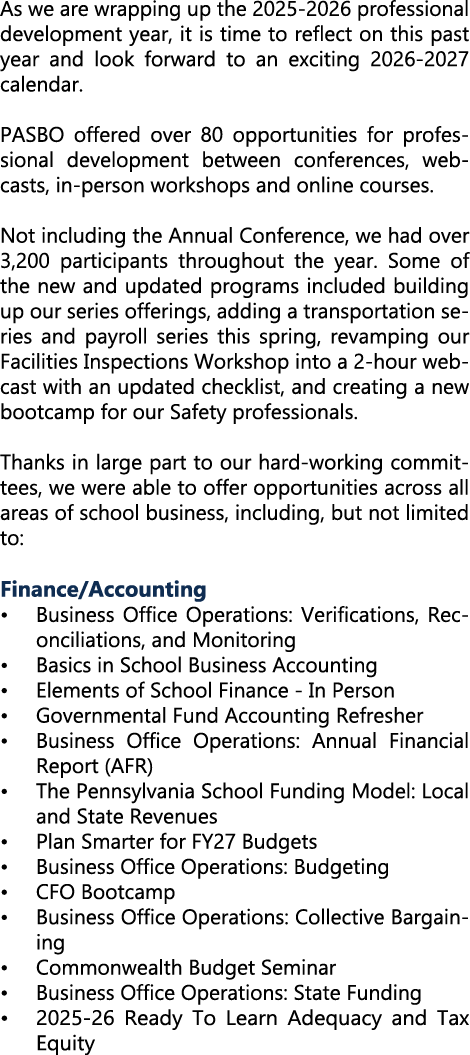 As we are wrapping up the 2025 2026 professional development year, it is time to reflect on this past year and look f...