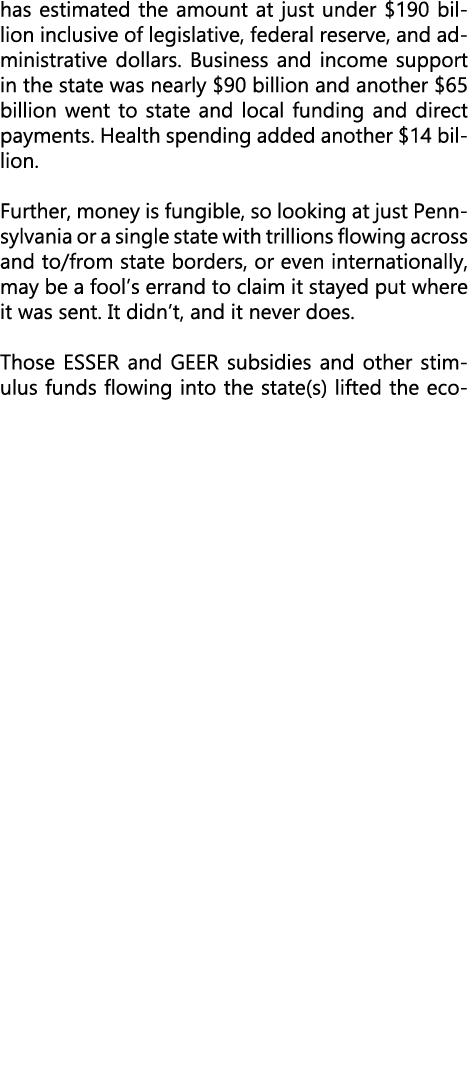 has estimated the amount at just under $190 billion inclusive of legislative, federal reserve, and administrative dol...