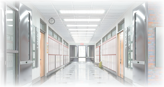School hall and corridor interior. 3d illustration