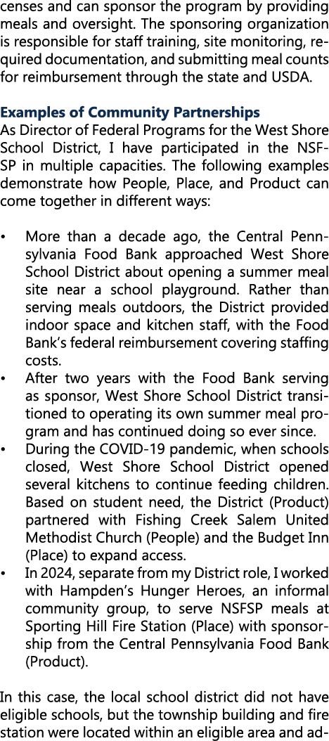 censes and can sponsor the program by providing meals and oversight. The sponsoring organization is responsible for s...