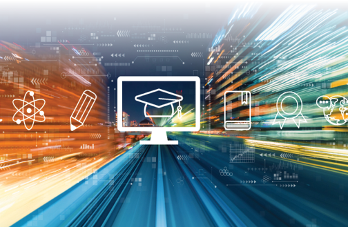 E-learning concept with abstract high speed technology motion blur